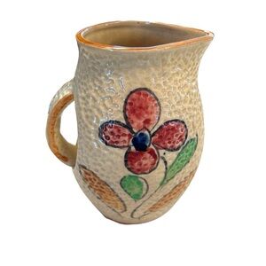 Vintage Floral Pottery Pitcher Made in Japan Textured Orange Peel Surface